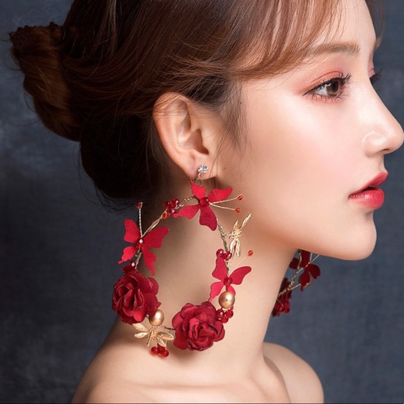 House Of Adornments Jewelry - Oversized flower bomb wired butterfly fantasy earrings